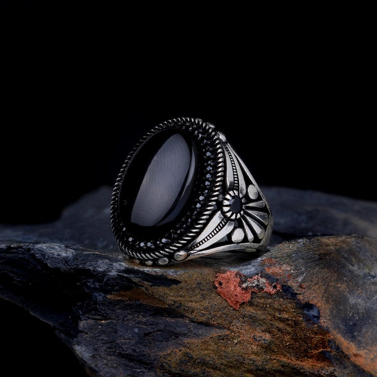 Oniks Taşlı Gümüş Erkek Yüzük