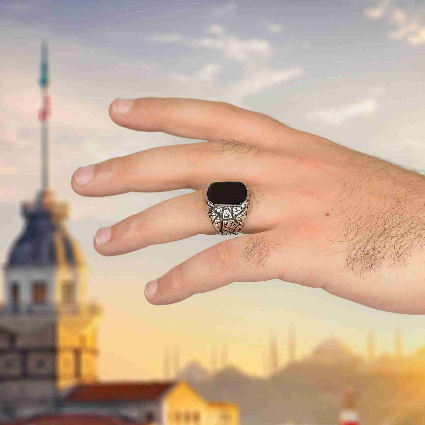 Kale Duvarı Erkek Yüzüğü, Kaplan Gözü Taşlı Yüzük