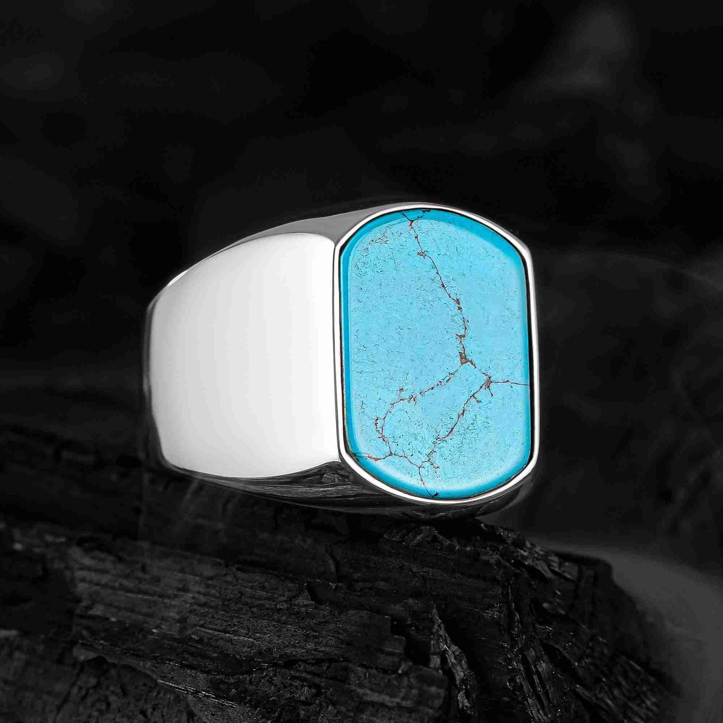 Parlak Gümüş Oniks Yüzük, Siyah Taşlı Erkek Yüzük