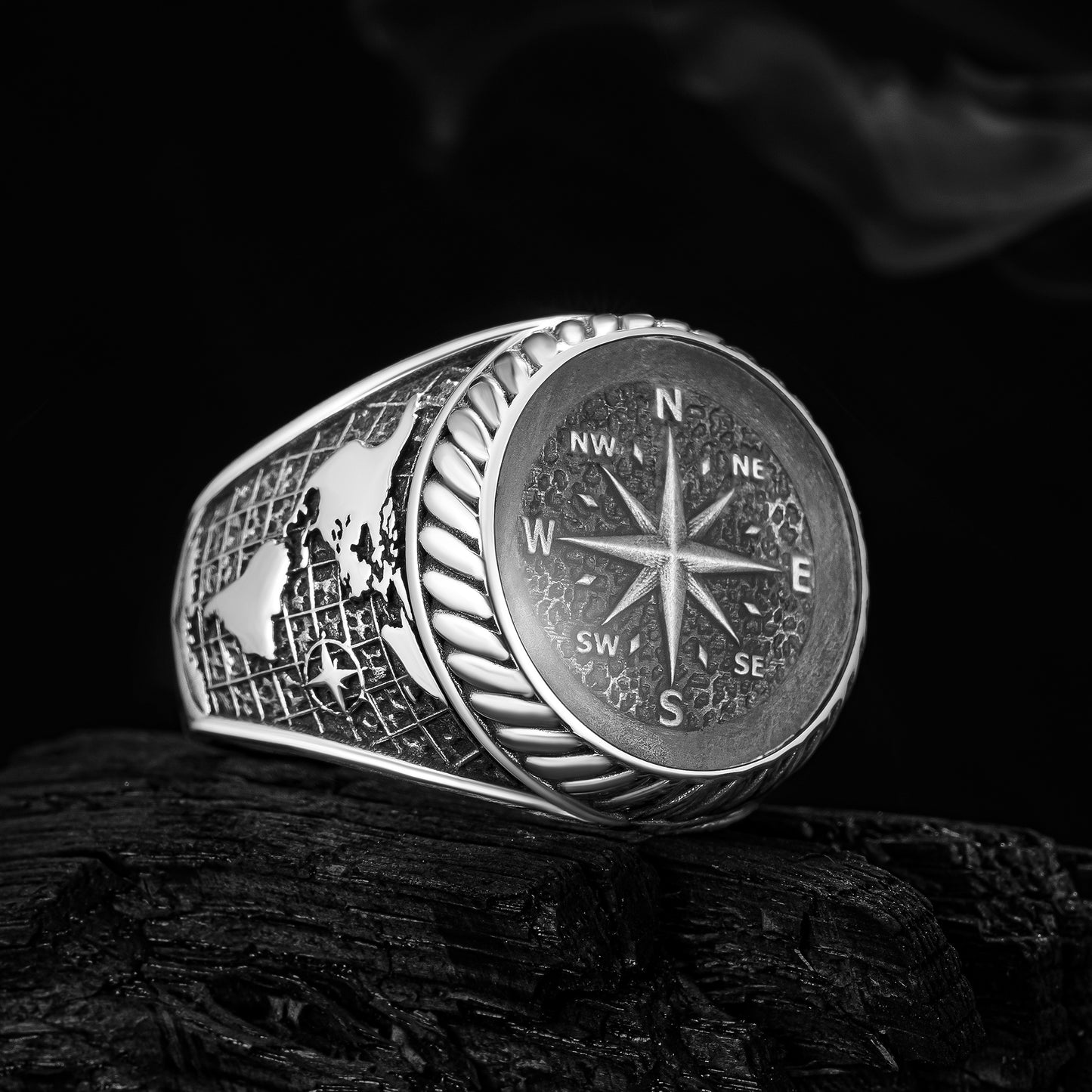 Pusula Erkek Yüzük, Dünya Haritası ve Pusula Yüzük