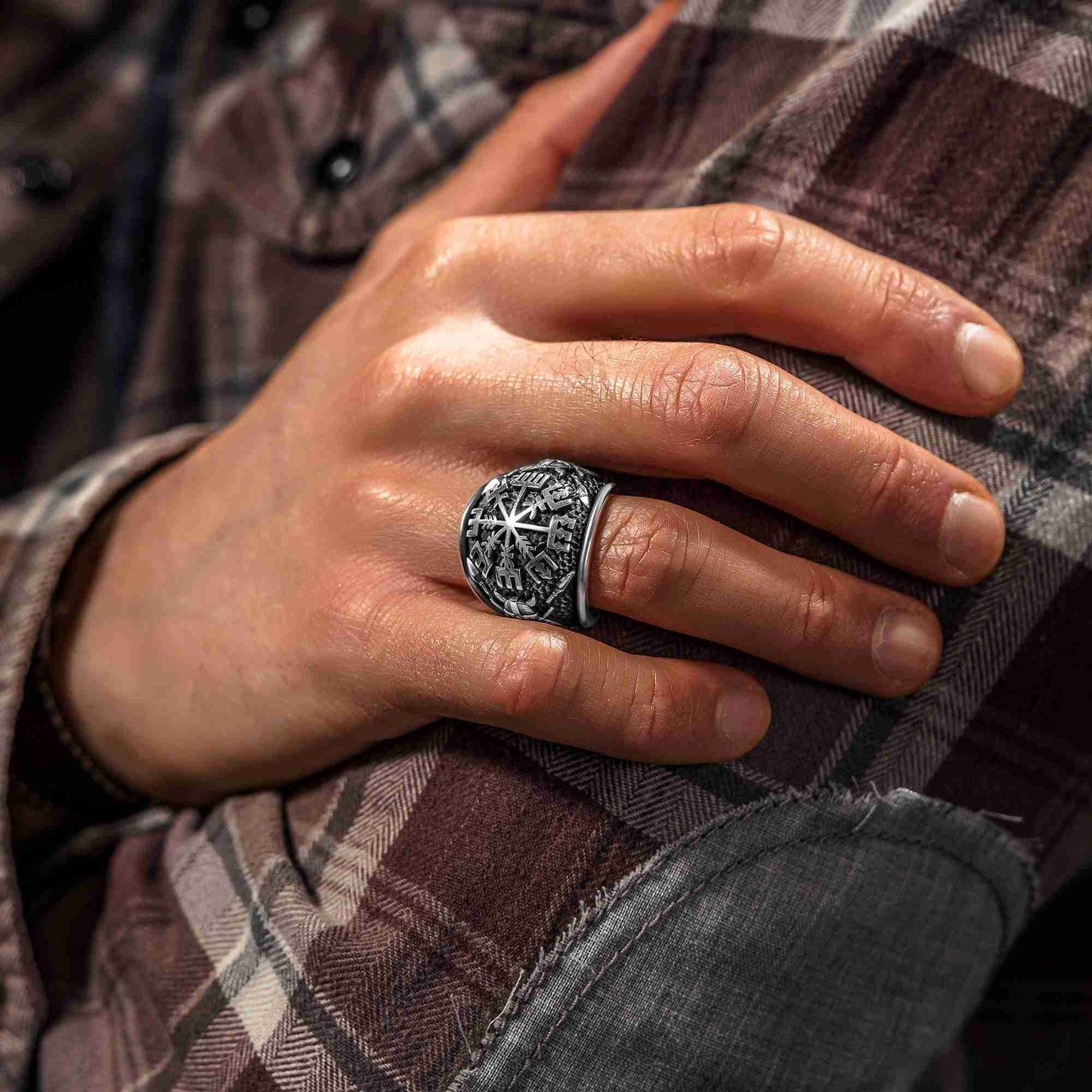 Viking Erkek Yüzük,Vegvisir Pusula 925 Ayar Gümüş Yüzük