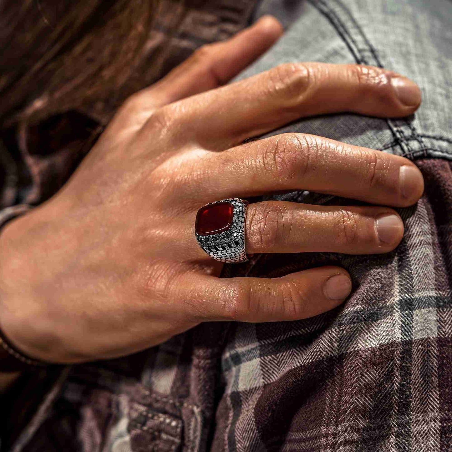 Kale Duvarı 925 Ayar Gümüş Oniks Taşlı Erkek Yüzük