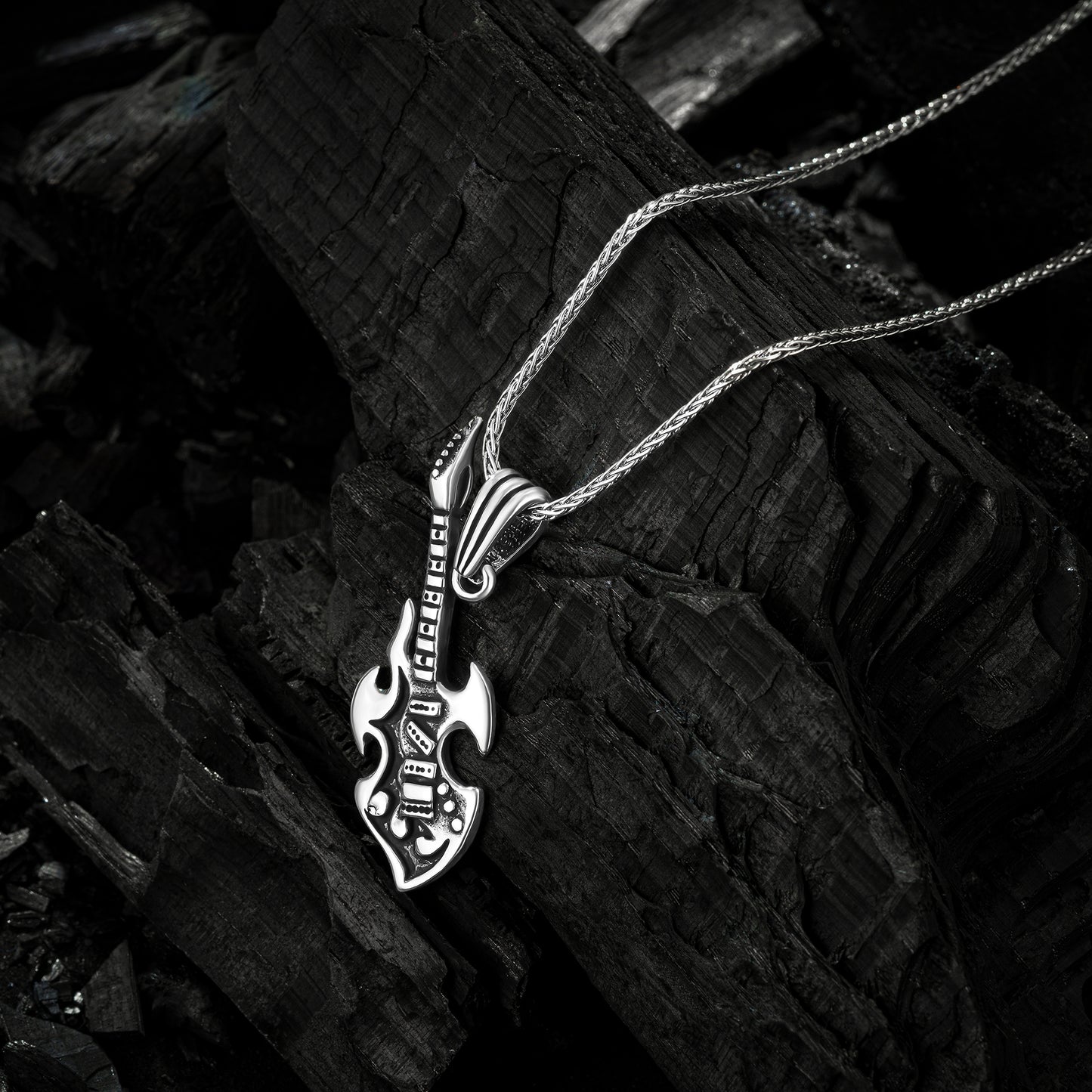 Elektro Gitar Gümüş Erkek Kolye