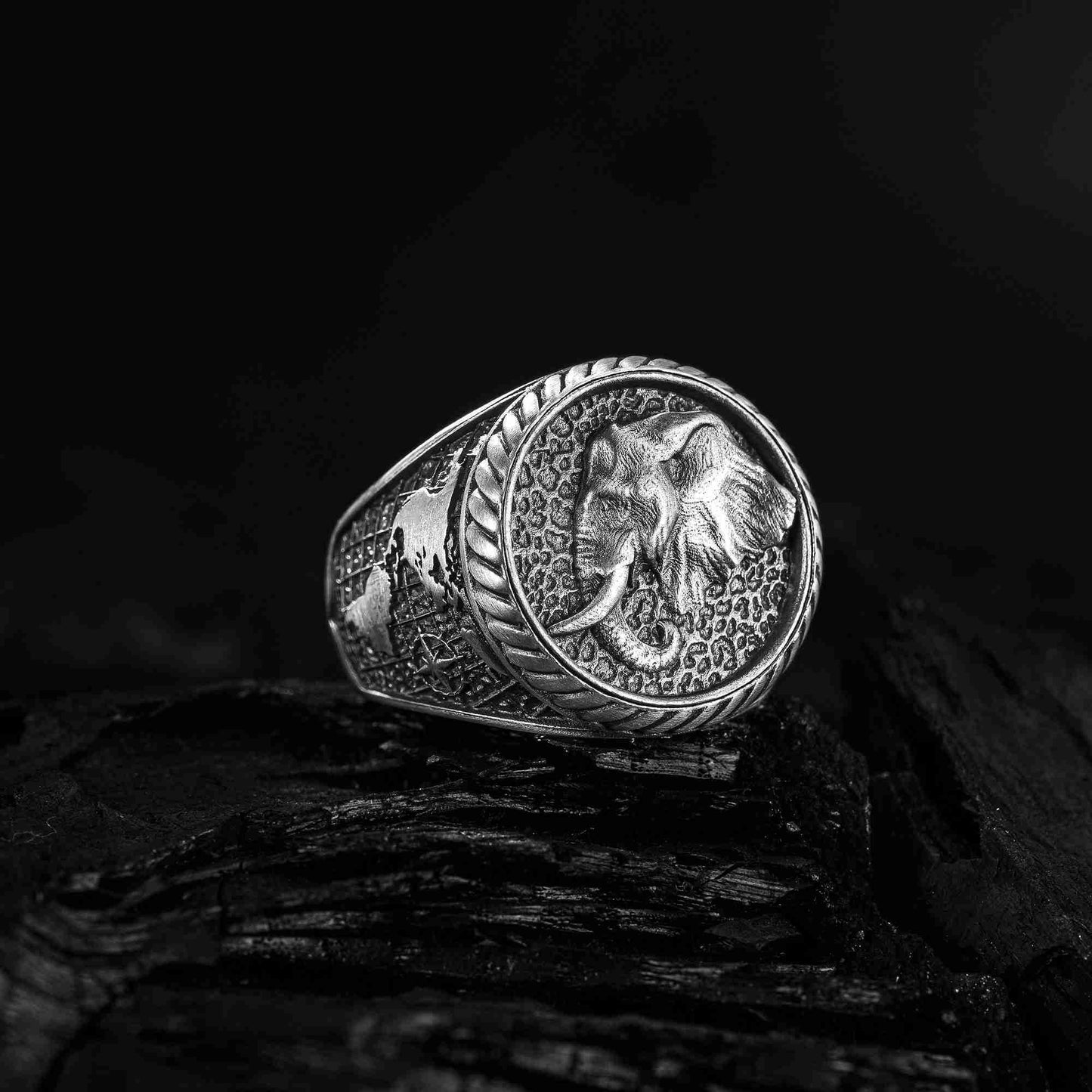 Fil Figürlü Erkek Yüzüğü, Dünya Haritalı Gümüş Erkek Yüzük