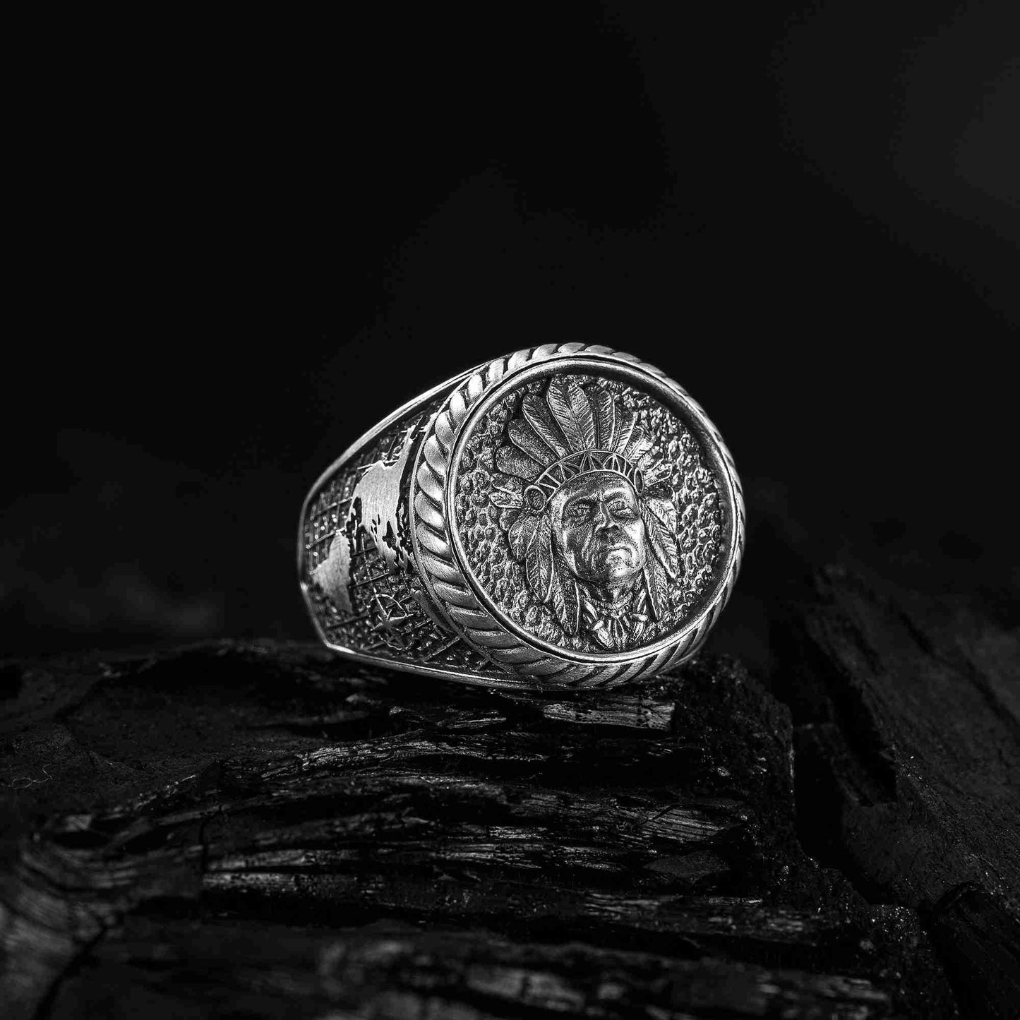 Kızılderili Şefi Yüzüğü, Dünya Haritası ve Kızılderili Gümüş Erkek Yüzük