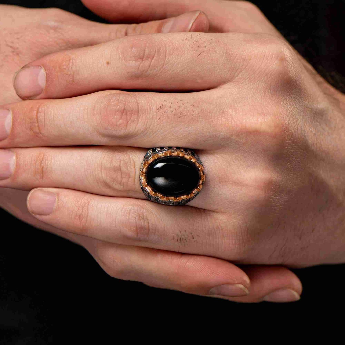 Oval Turkuaz Erkek Yüzük, Gümüş Taşlı Yüzük, Kale Tarzı İşlemeli Yüzük