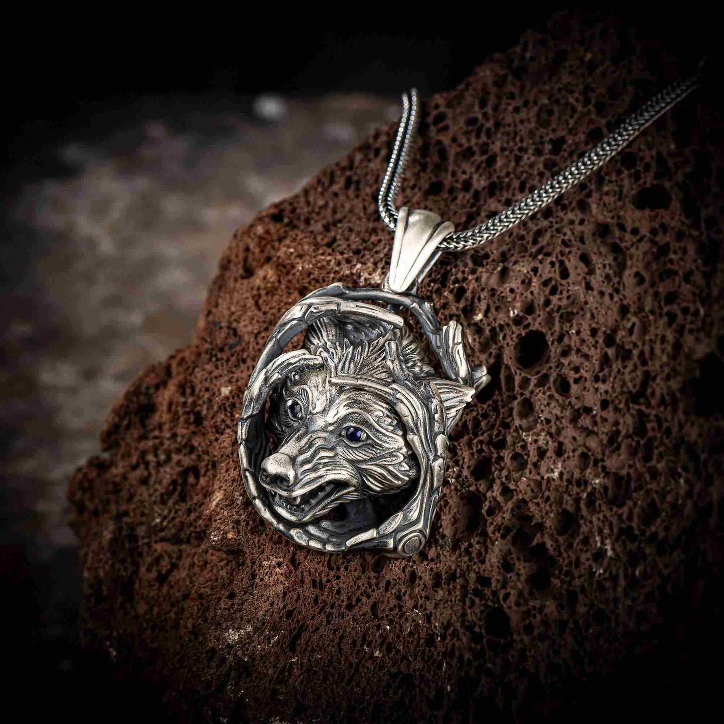 Vahşi Kurt Erkek Kolye, Gümüş Kurt Başı Kolye, Zirkon Gözlü Kurt Başı Kolye, Hayvan Takıları, Okside Kurt Kolye