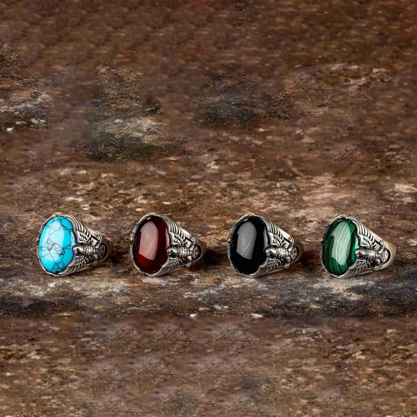 Gümüş Kartal Yüzük, Kırmızı Akik Erkek Yüzük, Oksitli Kartal Yüzük