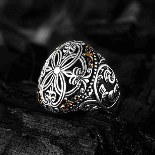 Osmanlı Motif İşlemeli Gümüş Erkek Yüzük