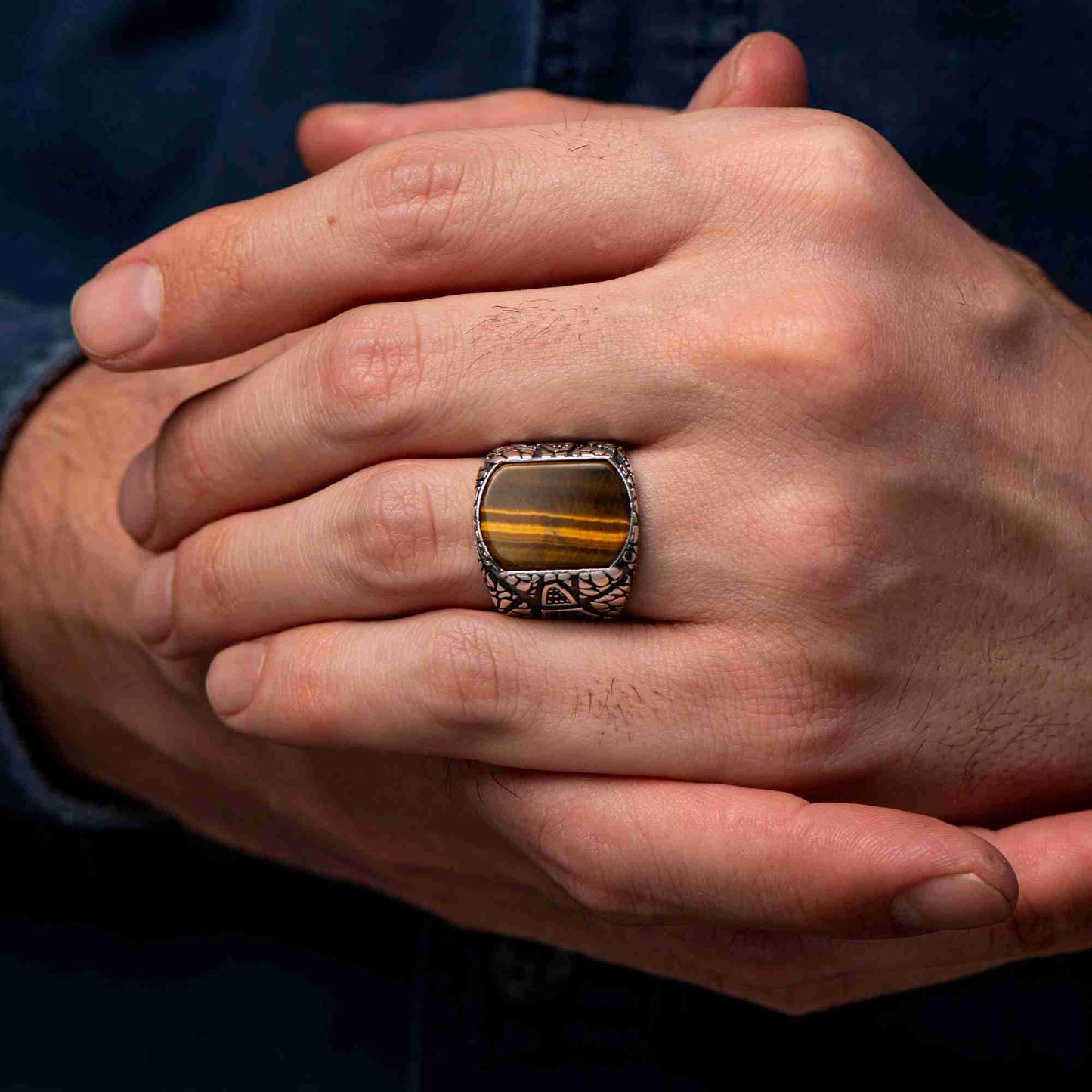 Kaplan Gözü Erkek Gümüş Yüzük, Erkek El Yapımı Yüzük