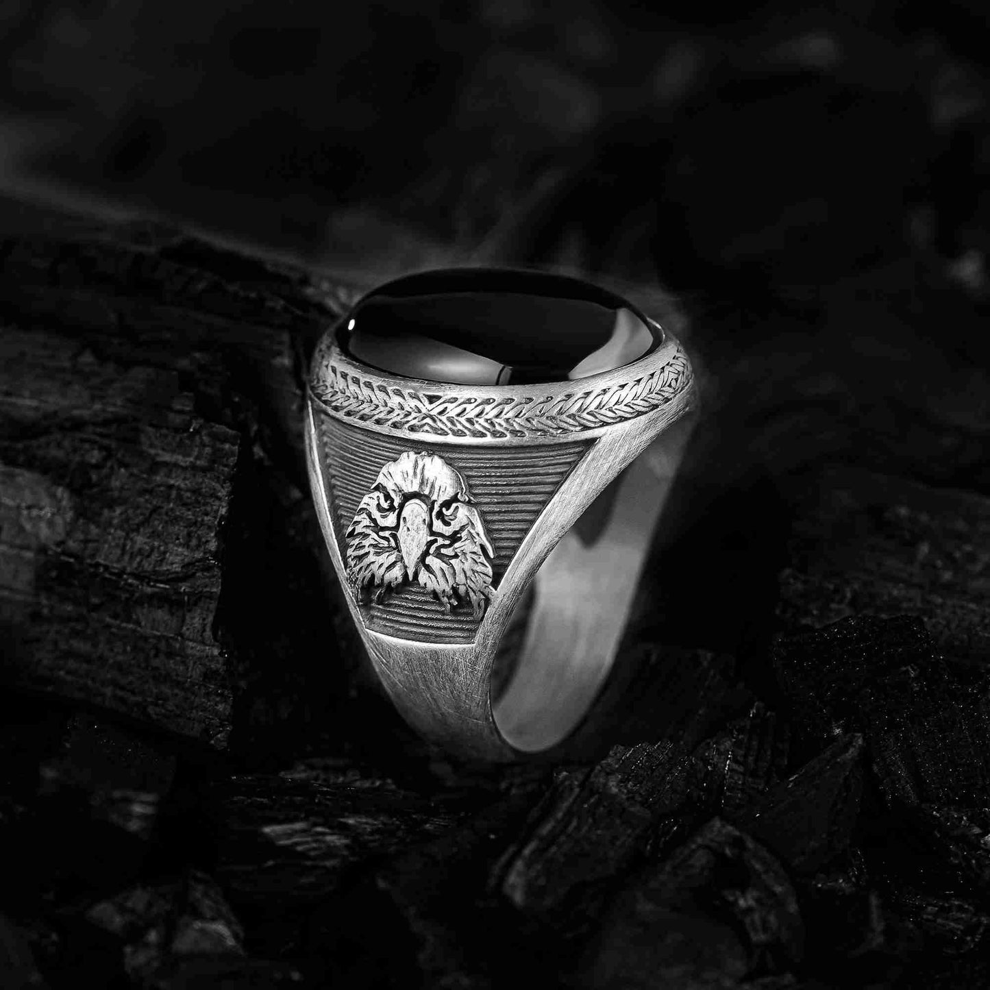 El Yapımı Kırmızı Akik Taşlı Vahşi Kartal Erkek Yüzük | Amerikan Kartalı Yüzüğü