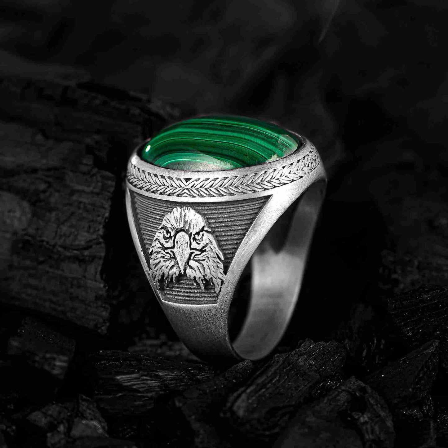 El Yapımı Kırmızı Akik Taşlı Vahşi Kartal Erkek Yüzük | Amerikan Kartalı Yüzüğü