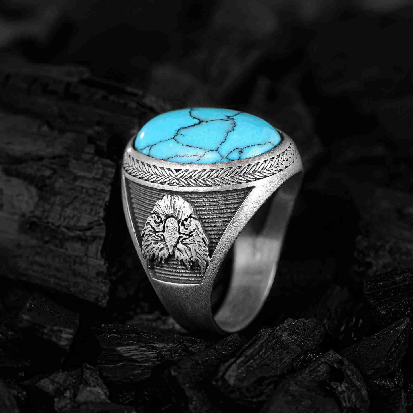 El Yapımı Kırmızı Akik Taşlı Vahşi Kartal Erkek Yüzük | Amerikan Kartalı Yüzüğü