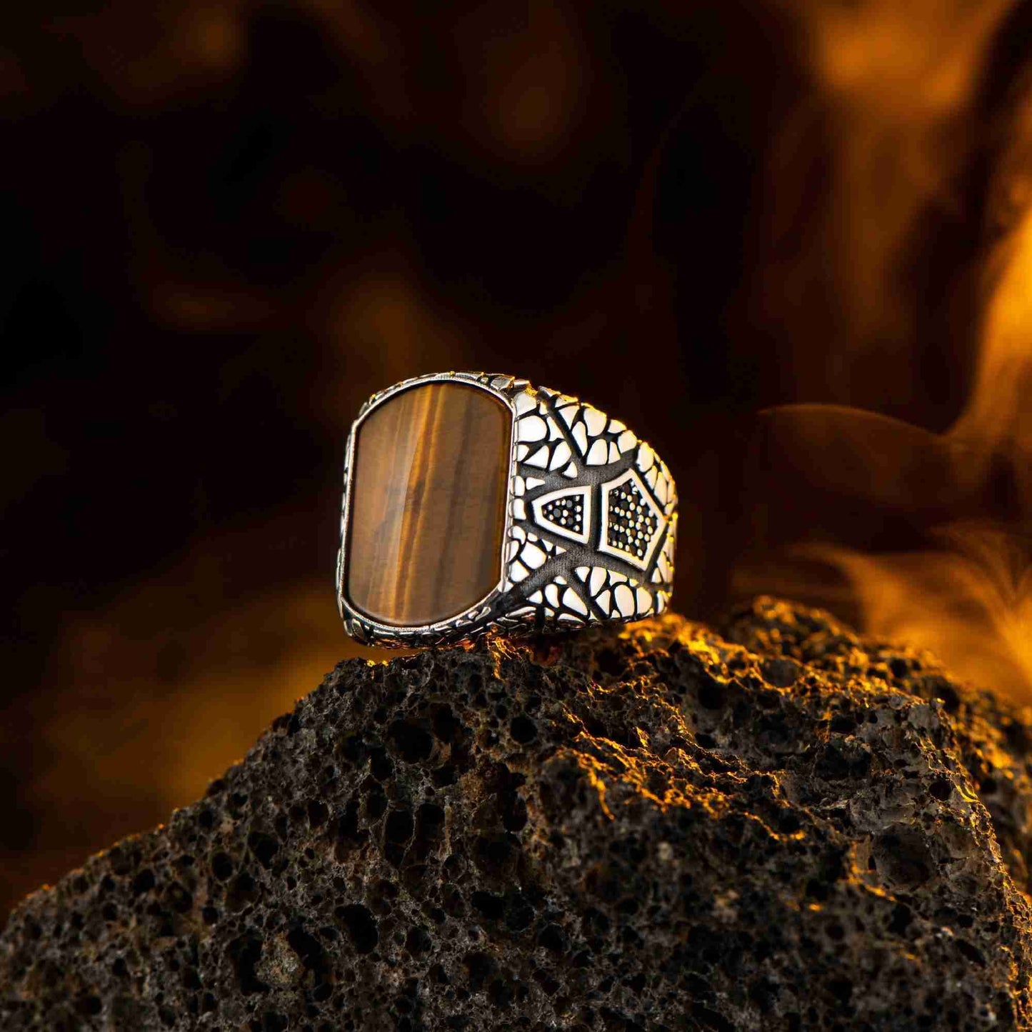 Kaplan Gözü Erkek Gümüş Yüzük, Erkek El Yapımı Yüzük
